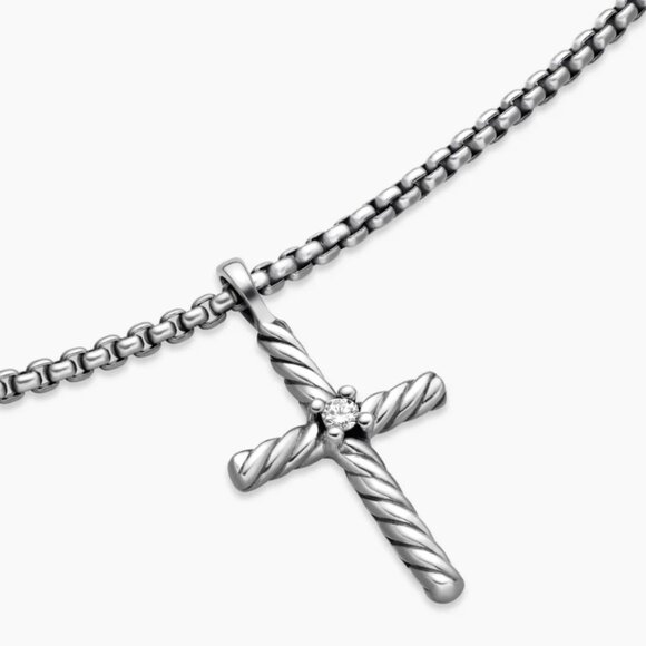 Classic Cable Cross Necklace with Center Diamond 16inch - Picture 1 of 10